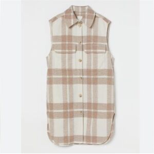 H&M WOMENS LONG SLEEVELESS VEST JACKET WHITE BROWN SMALL NEW WITH TAGS